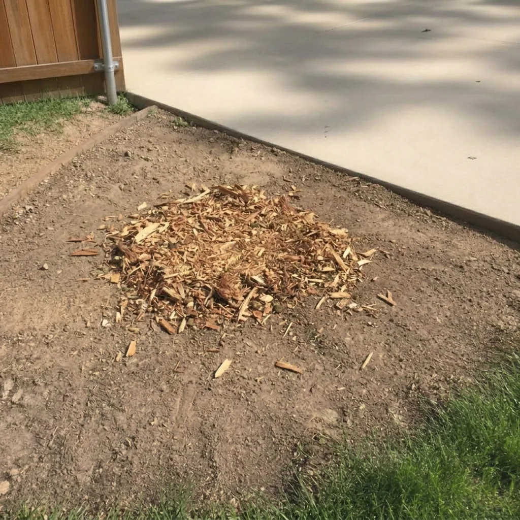 After — Patio-adjacent stump taken out to grade and leveled for hardscape work.